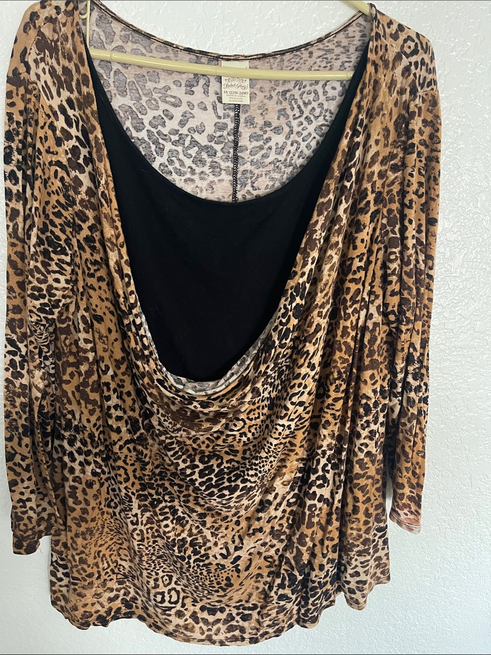 Leopard Print Drape Neck Women's Top - Black & Brown